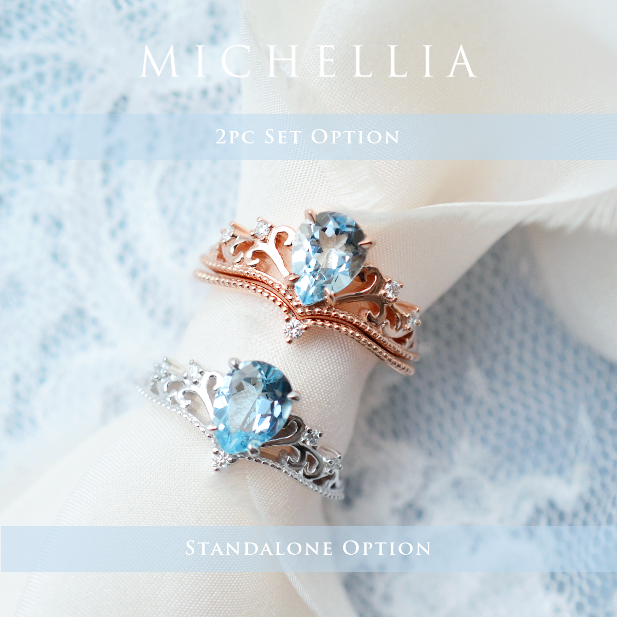 [Veronica] Vintage Crown Pear Cut Ring in Lab Blue Sapphire