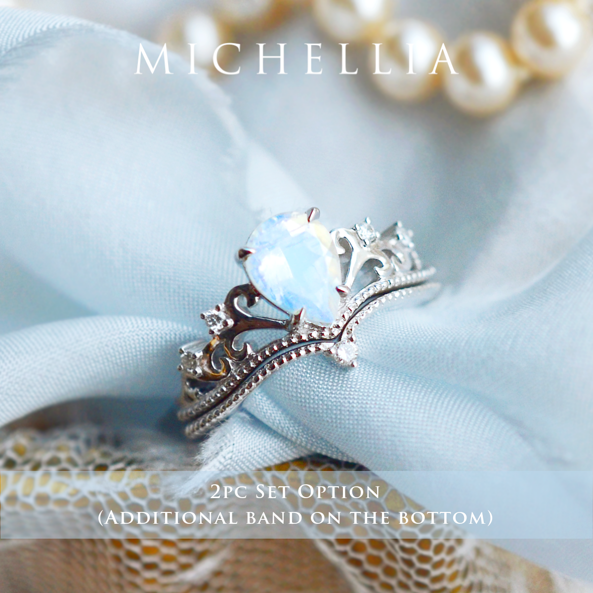 [Veronica] Vintage Crown Pear Enagement Ring in Moonstone