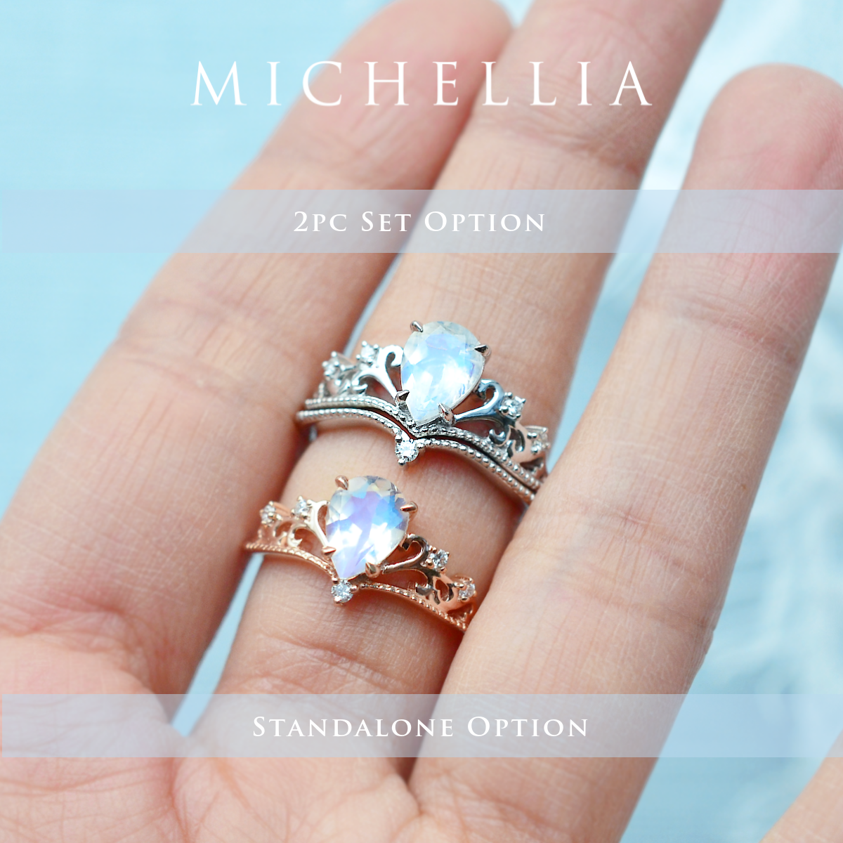 [Veronica] Vintage Crown Pear Enagement Ring in Moonstone