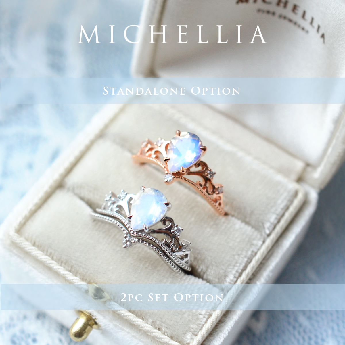 [Veronica] Vintage Crown Pear Enagement Ring in Moonstone