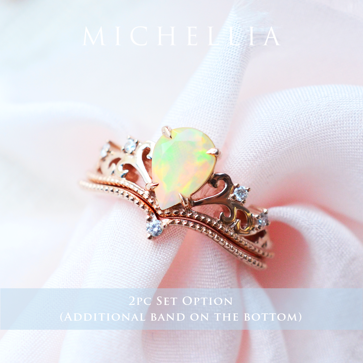 [Veronica] Vintage Crown Pear Engagement Ring in Opal
