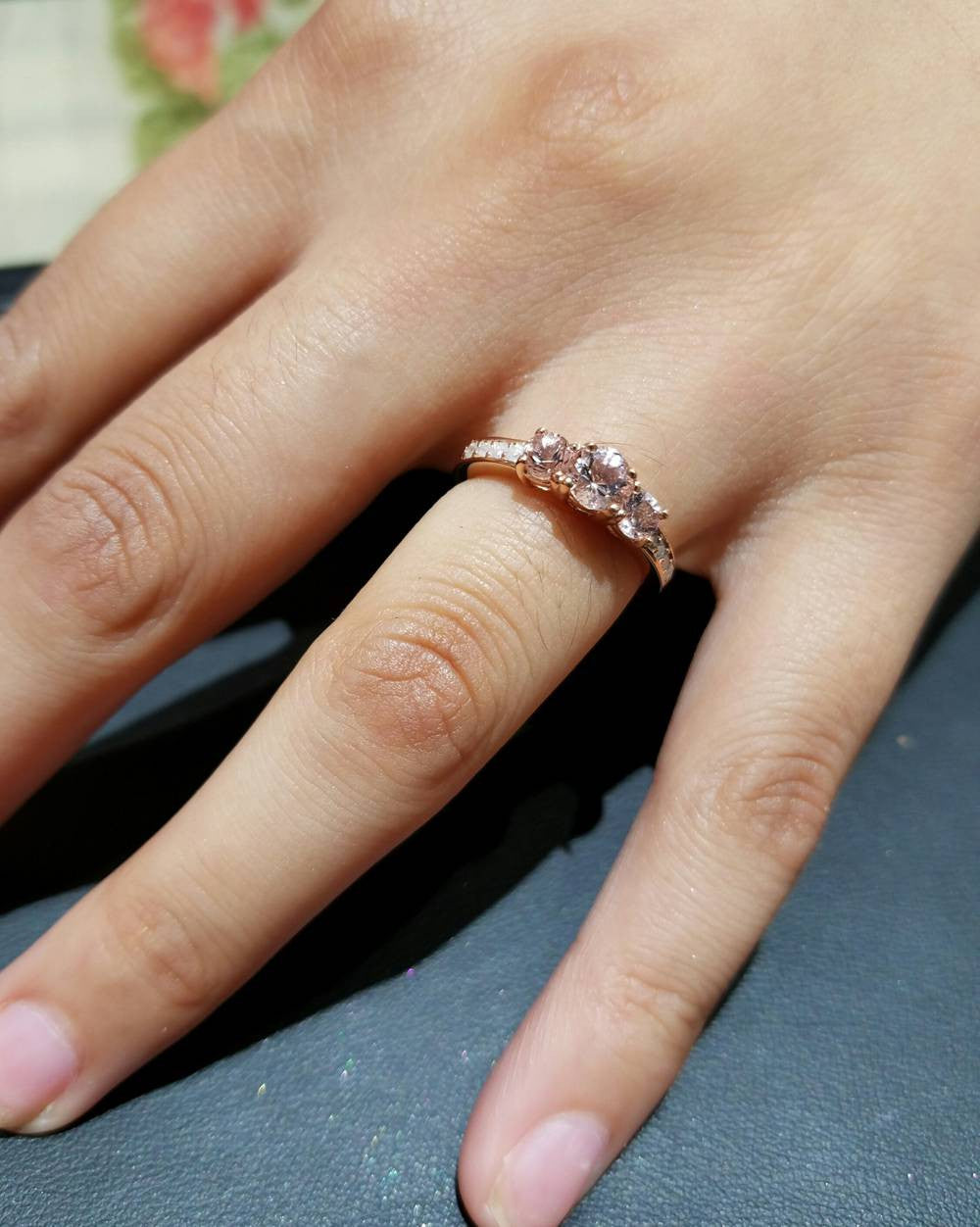 1ct Morganite & Diamond 3-Stone Ring 10k Rose Gold