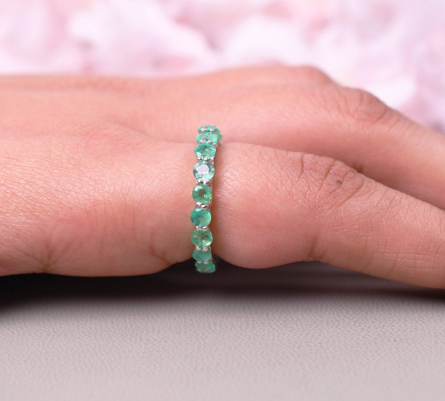 Natural Emerald Wedding Band Ring Full Eternity Band Gift For her