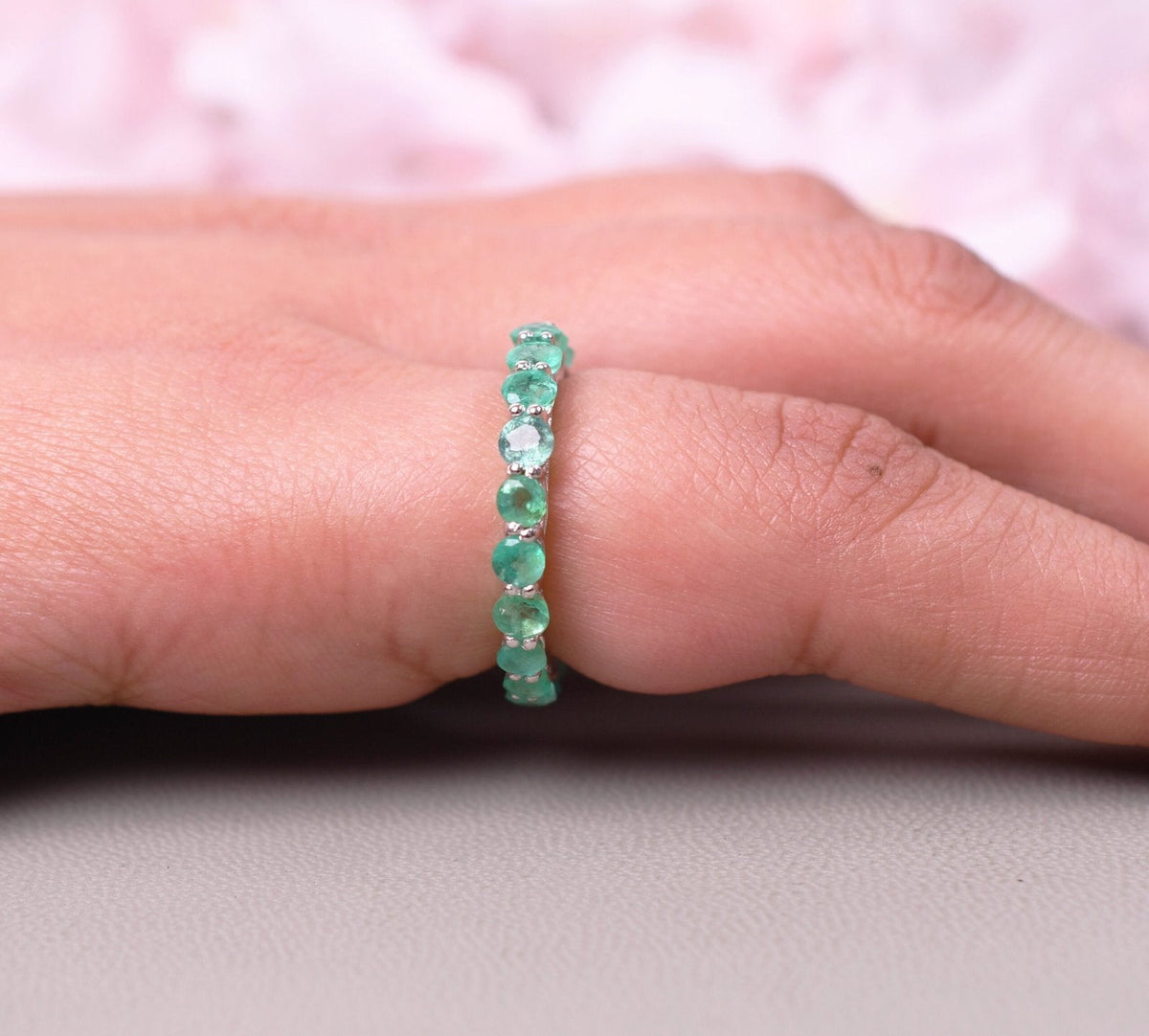 Natural Emerald Wedding Band Ring Full Eternity Band Gift For her