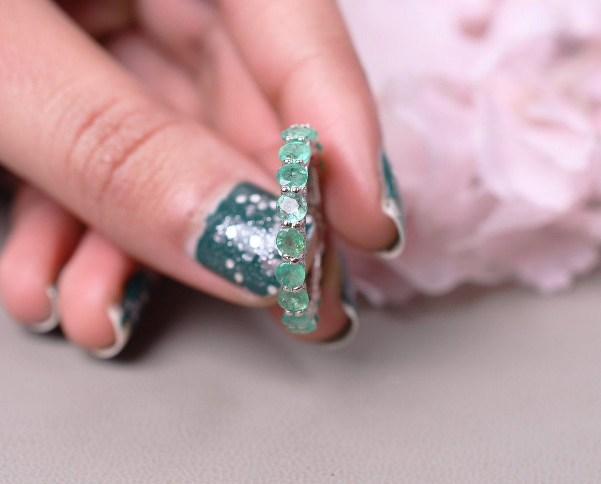 Natural Emerald Wedding Band Ring Full Eternity Band Gift For her