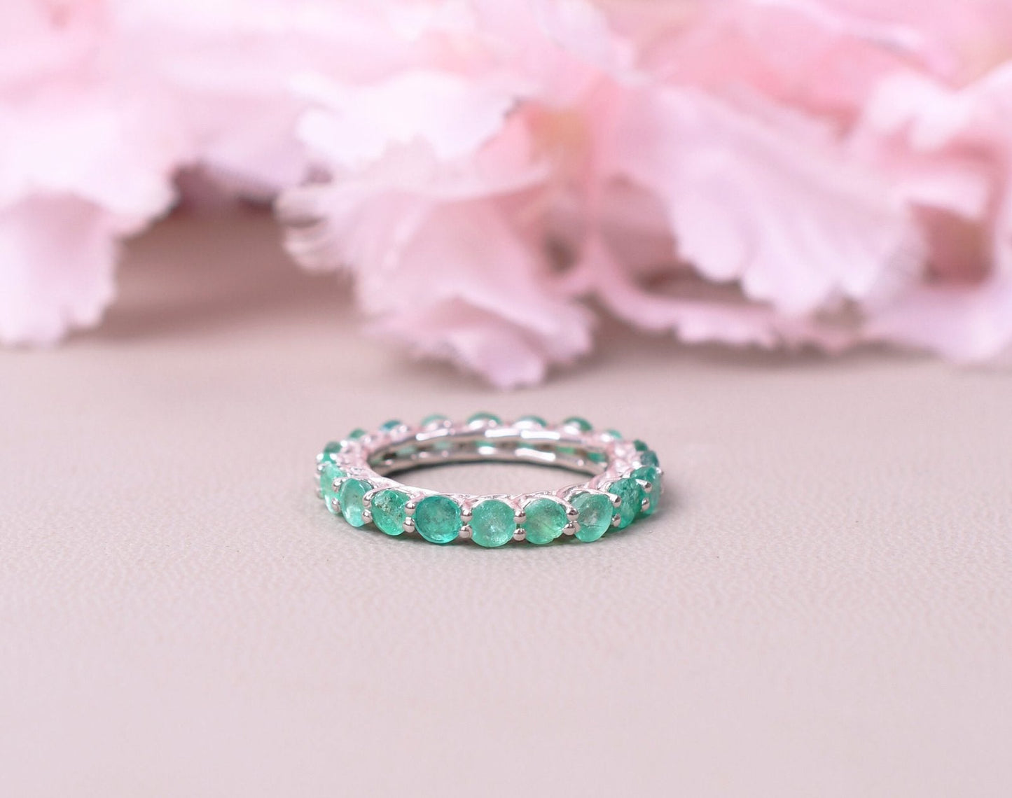 Natural Emerald Wedding Band Ring Full Eternity Band Gift For her