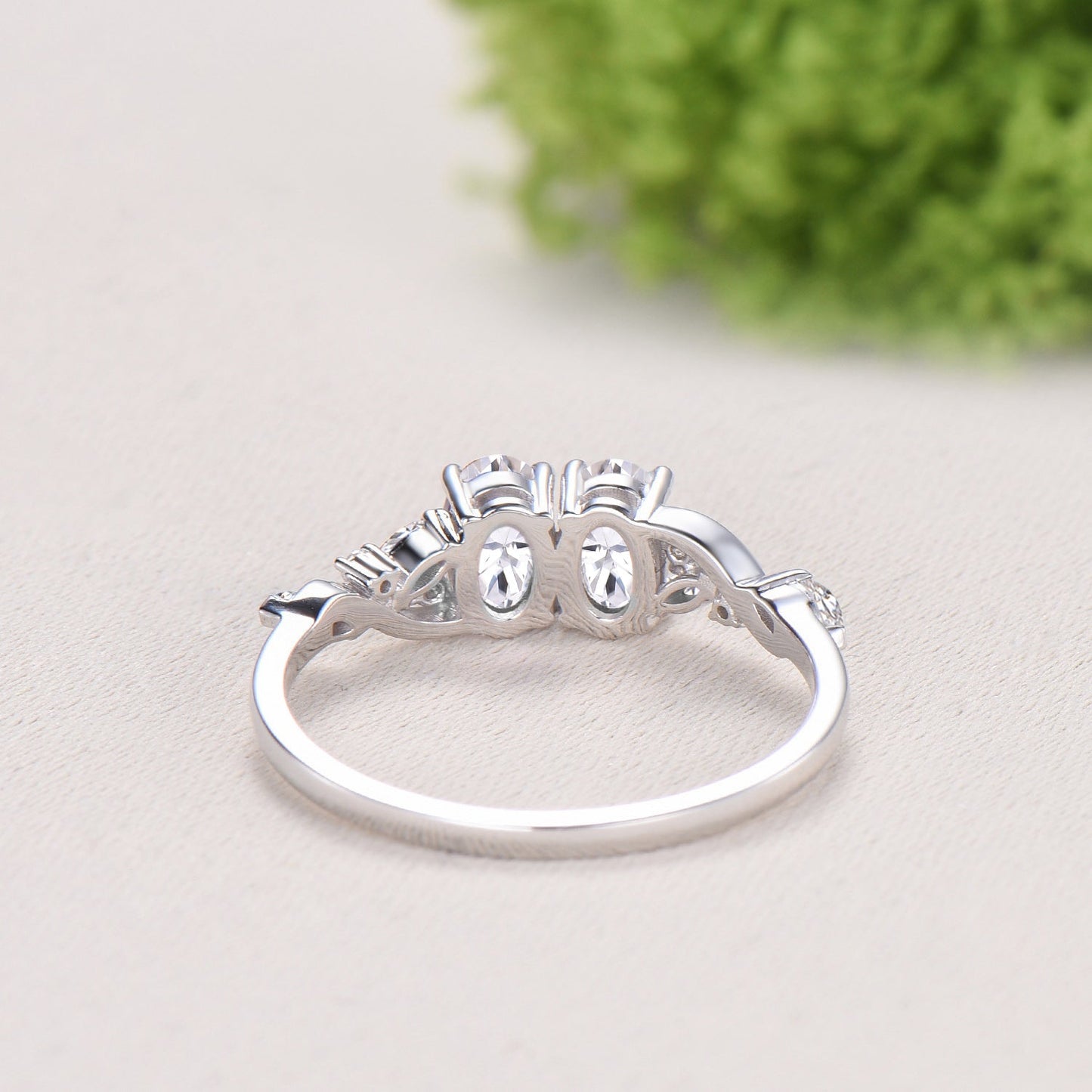 Toi et Moi Oval Moissanite Engagement Ring | Two Stone 14K White Gold Vine Anniversary Ring