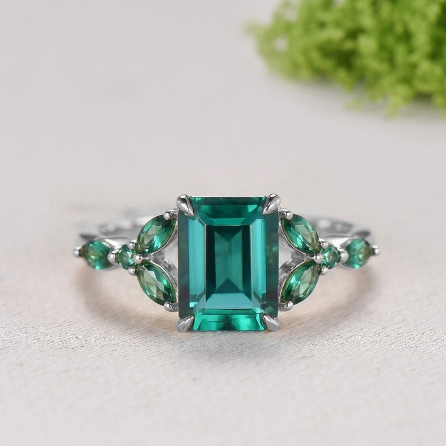 Yellow Gold Emerald Cut Emerald Engagement Ring Art Deco Marquise May Birthstone Wedding Ring Promise Ring Gift for Women
