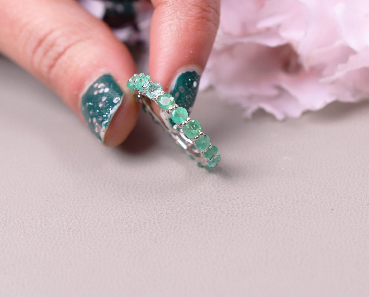 Natural Emerald Wedding Band Ring Full Eternity Band Gift For her