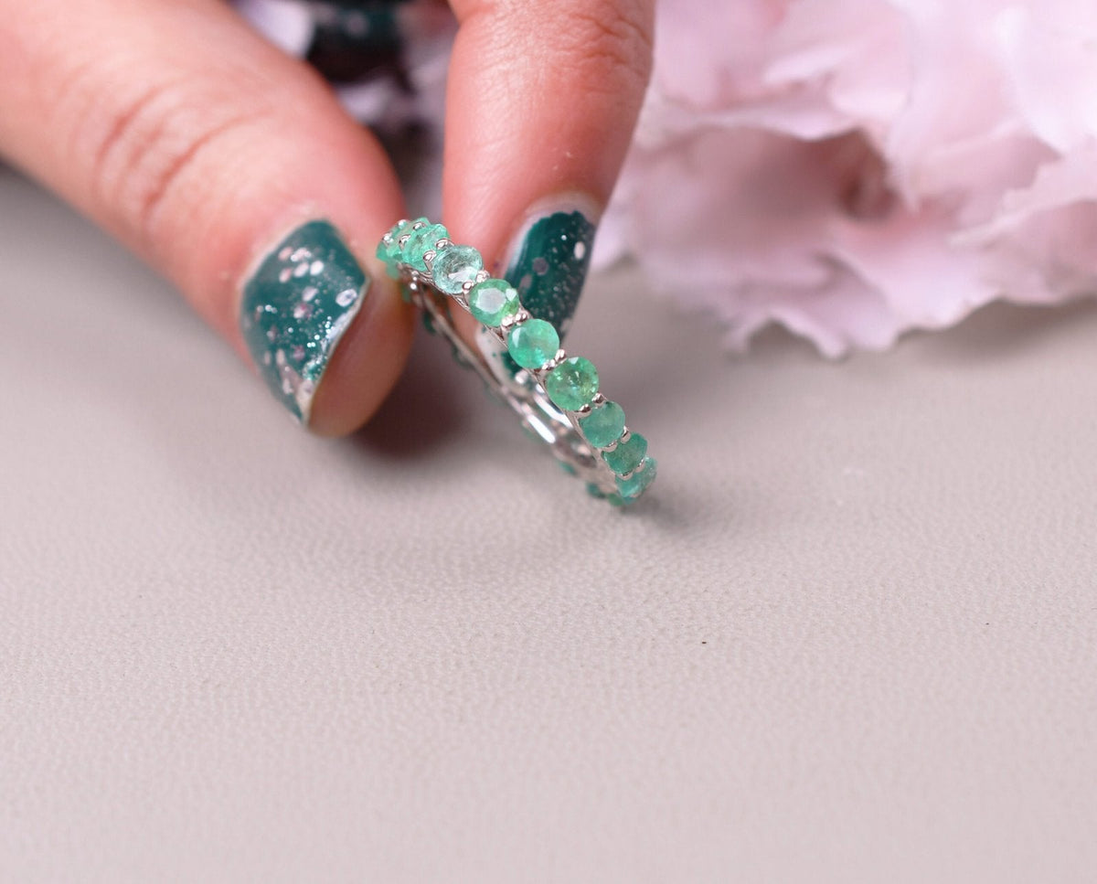 Natural Emerald Wedding Band Ring Full Eternity Band Gift For her