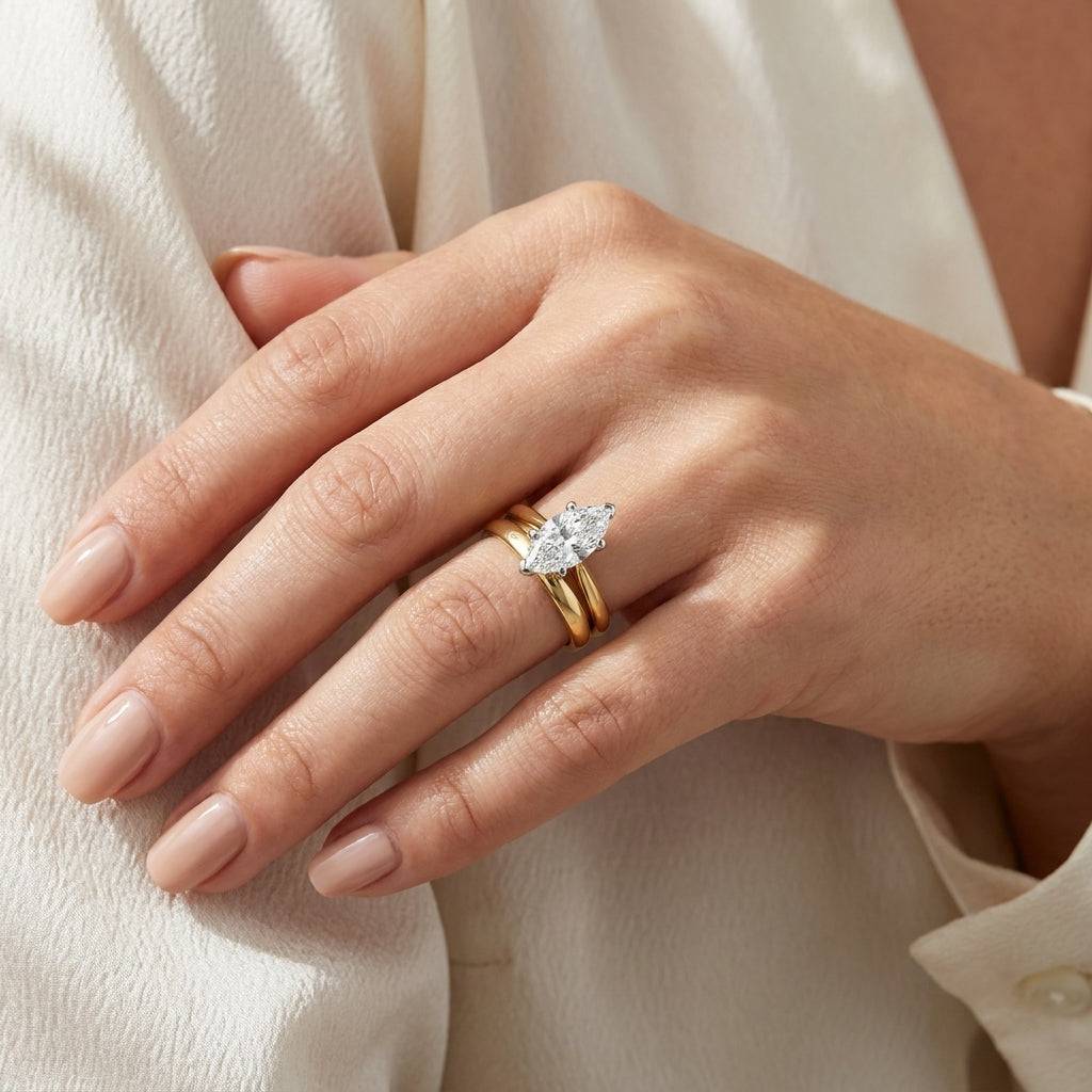 3 Carat Marquise Lab Grown Diamond Engagement Ring | 14K Two-Tone Gold