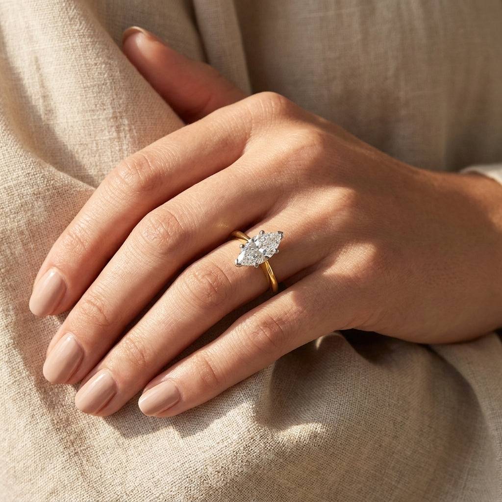 3 Carat Marquise Lab Grown Diamond Engagement Ring | 14K Two-Tone Gold