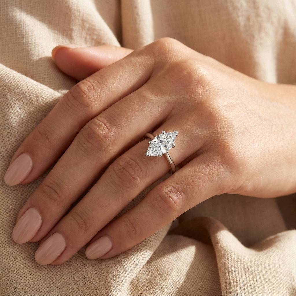 3 Carat Marquise Lab Grown Diamond Engagement Ring | 14K White Gold