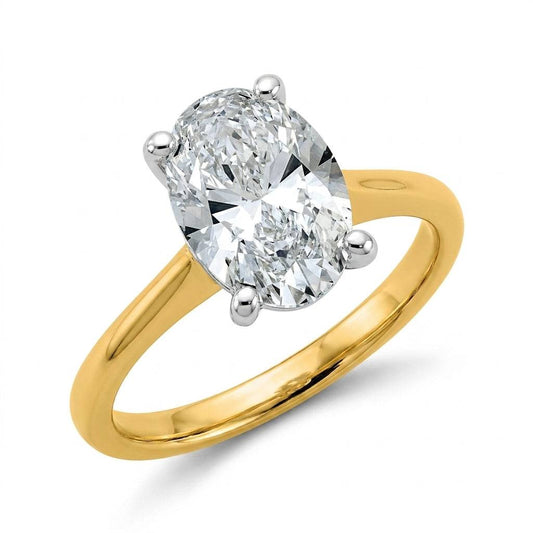 3 Carat Oval Lab Grown Diamond Engagement Ring | 14K Two-Tone Gold