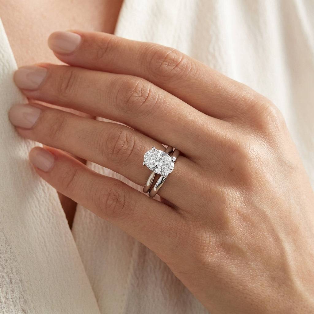 3 Carat Oval Lab Grown Diamond Engagement Ring | 14K White Gold