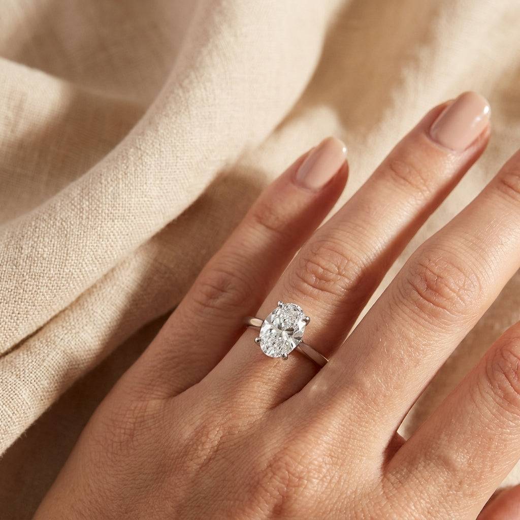 3 Carat Oval Lab Grown Diamond Engagement Ring | 14K White Gold