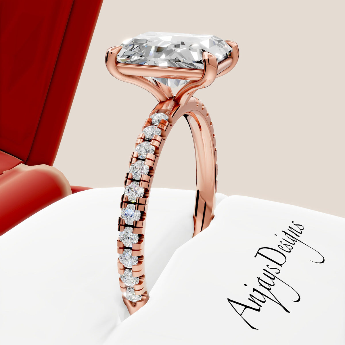 3 Carat Radiant Cut Lab Grown Diamond Engagement Ring Pave Diamond Wedding Ring