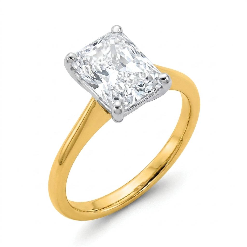 3 Carat Radiant Lab Grown Diamond Engagement Ring | 14K Two-Tone Gold