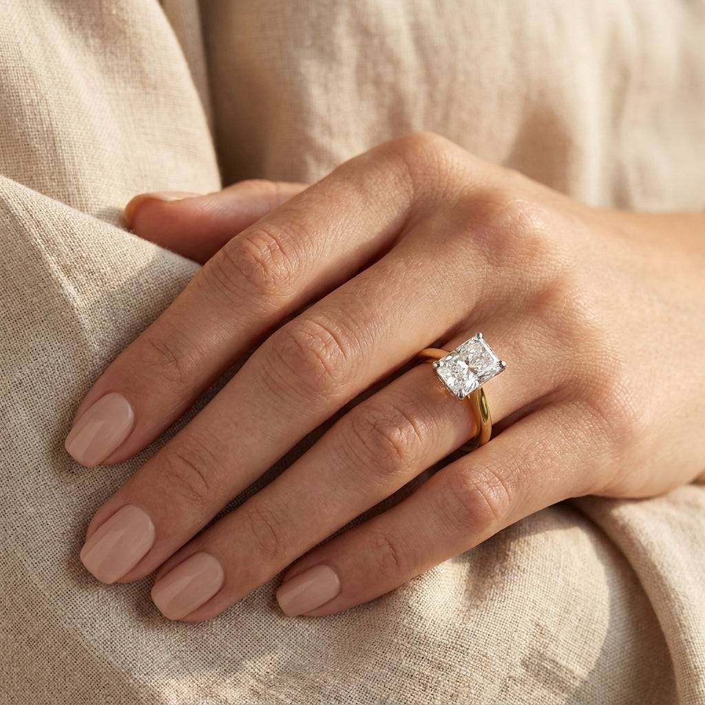 3 Carat Radiant Lab Grown Diamond Engagement Ring | 14K Two-Tone Gold