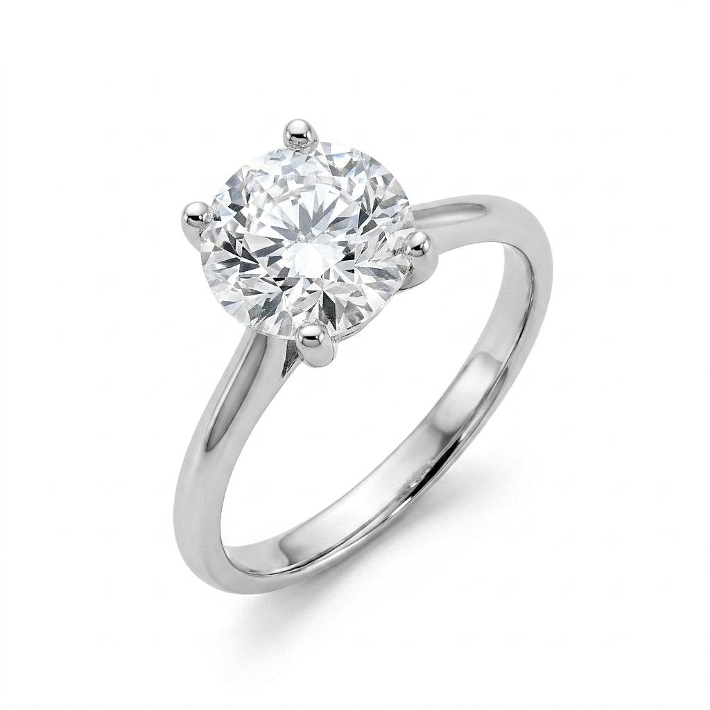 3 Carat Round Lab Grown Diamond Engagement Ring | 14K White Gold
