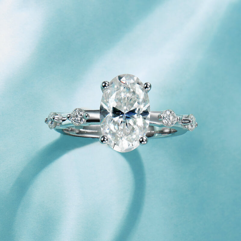 3.5CT Oval Moissanite Hidden Halo Engagement Ring