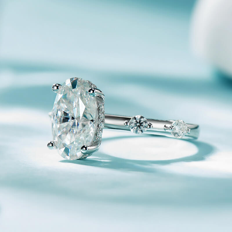 3.5CT Oval Moissanite Hidden Halo Engagement Ring