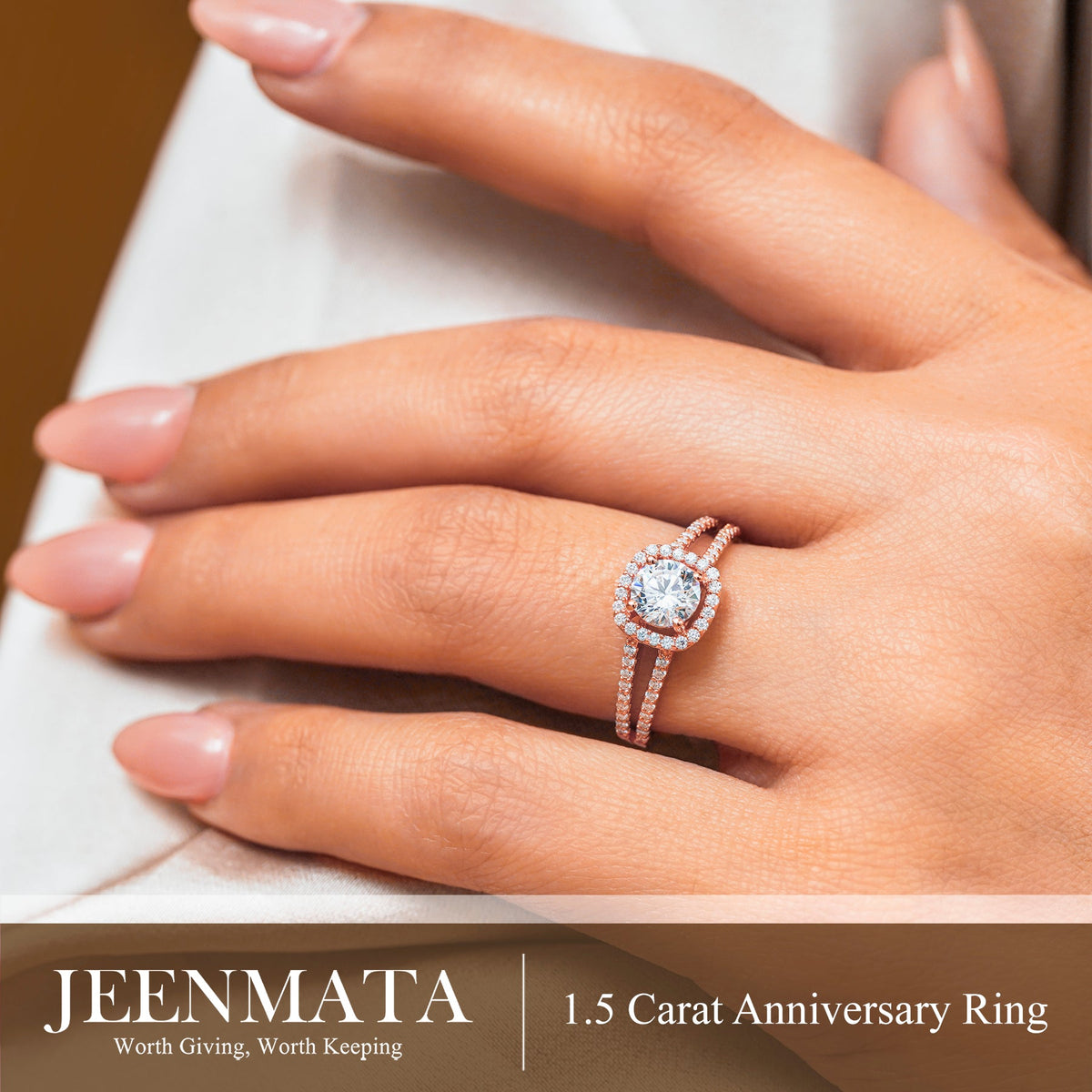 1.50 Carat Round Cut Halo Engagement Ring for Women, Cubic Zirconia Ring with Moissanite Side Stones, Twisted Split Band, 18K Rose Gold Plated Anniversary Promise Ring