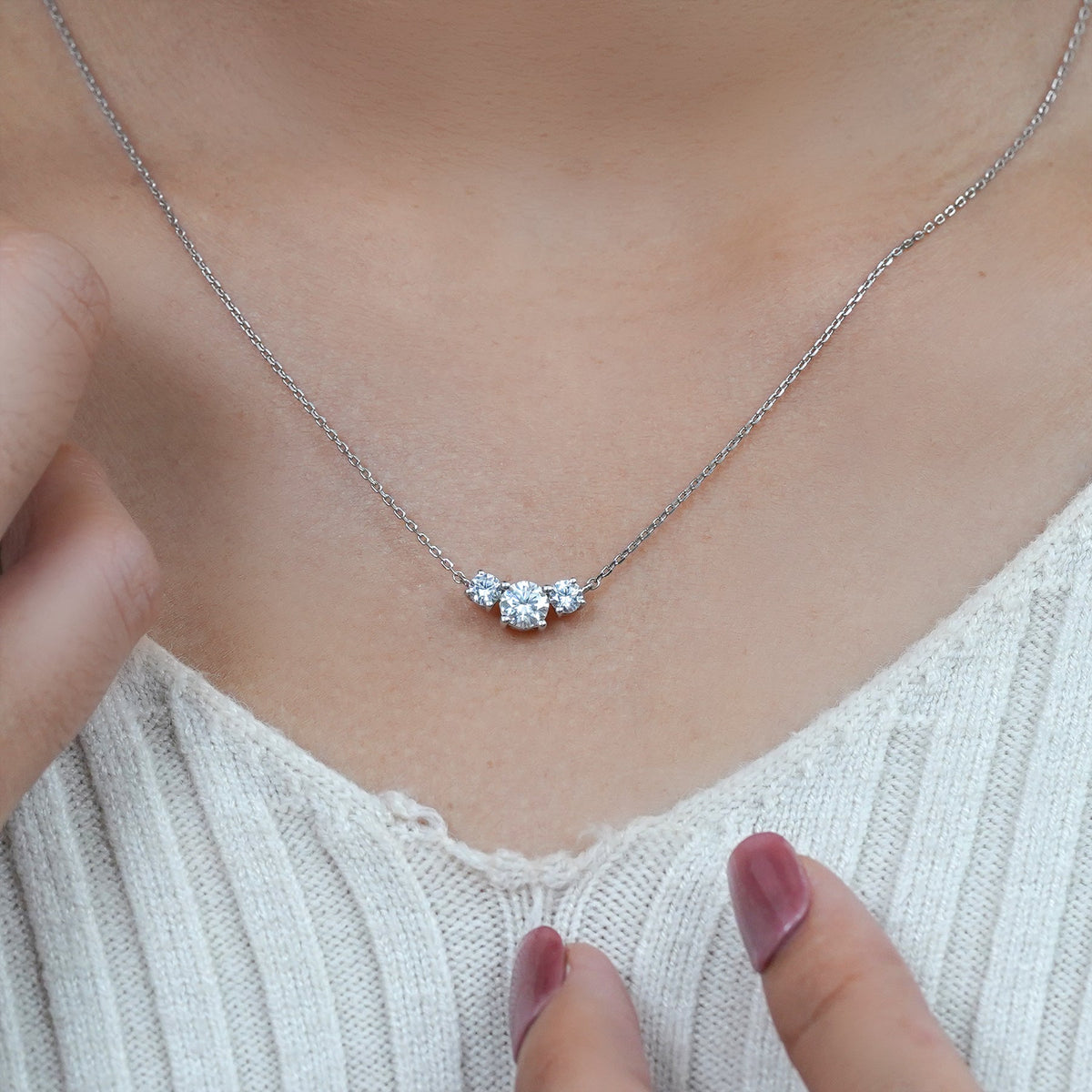 1 Carat Lab Diamond Round Cut Three Stones Necklace