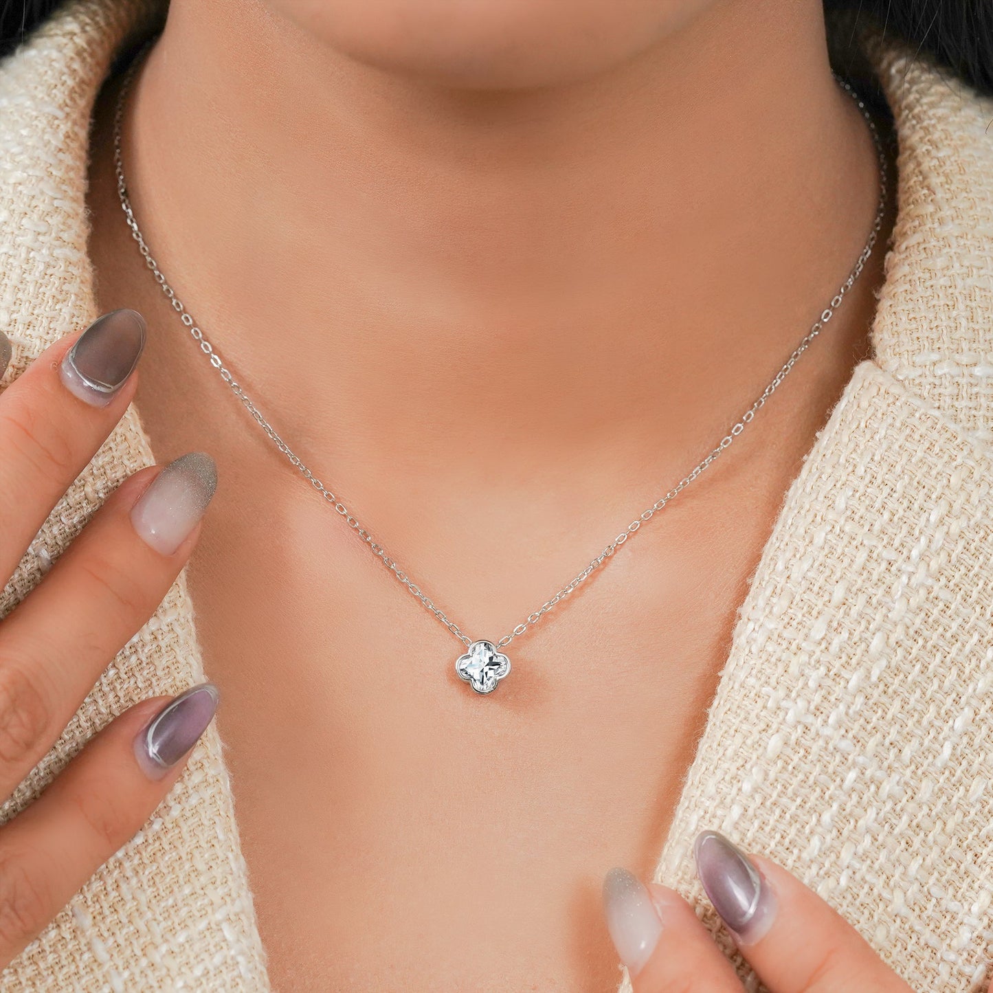 2.7 Carat Flower Cut Moissanite - Danity Clover Design Necklace