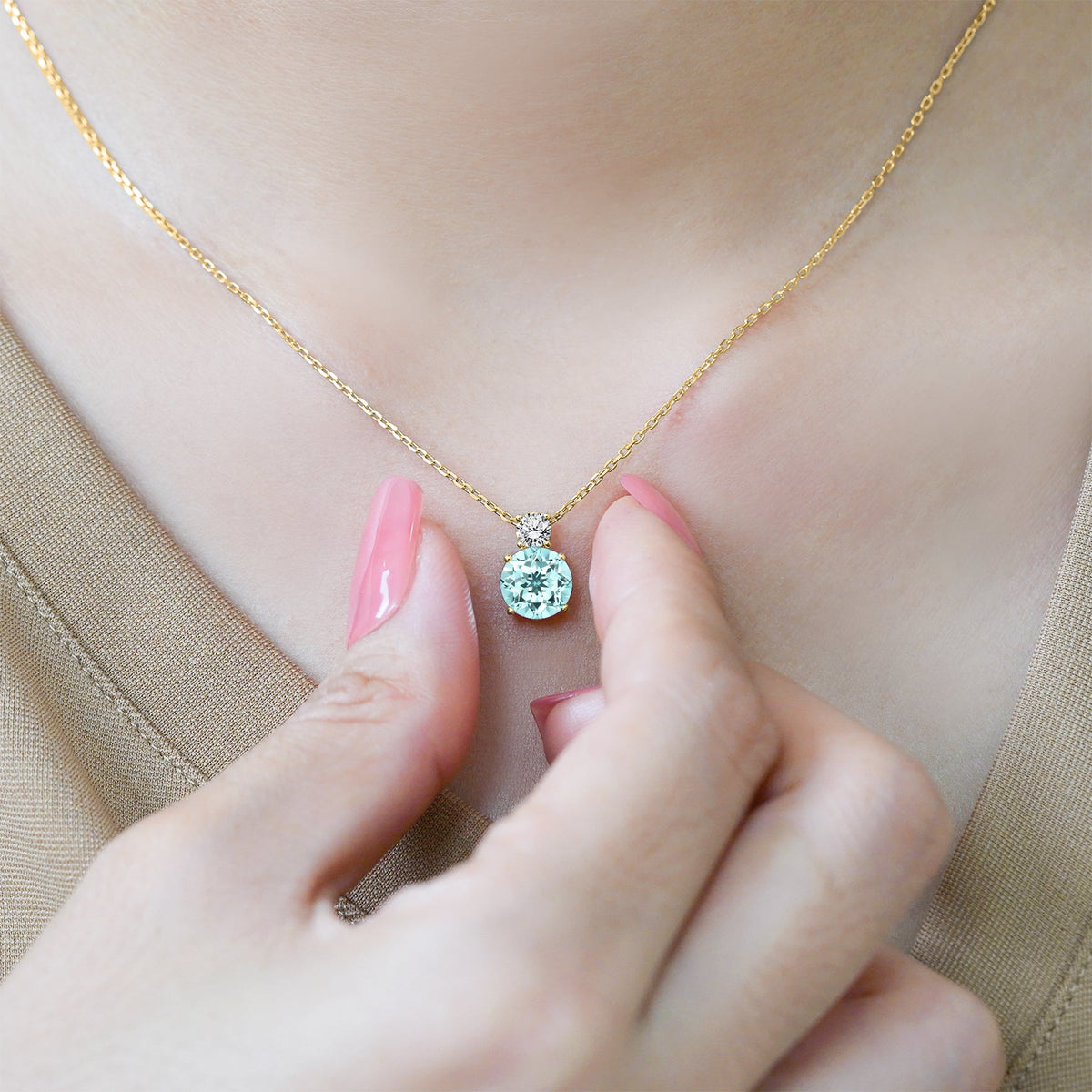 3.75 Carat Birthstone Dangling Round Cut Necklace