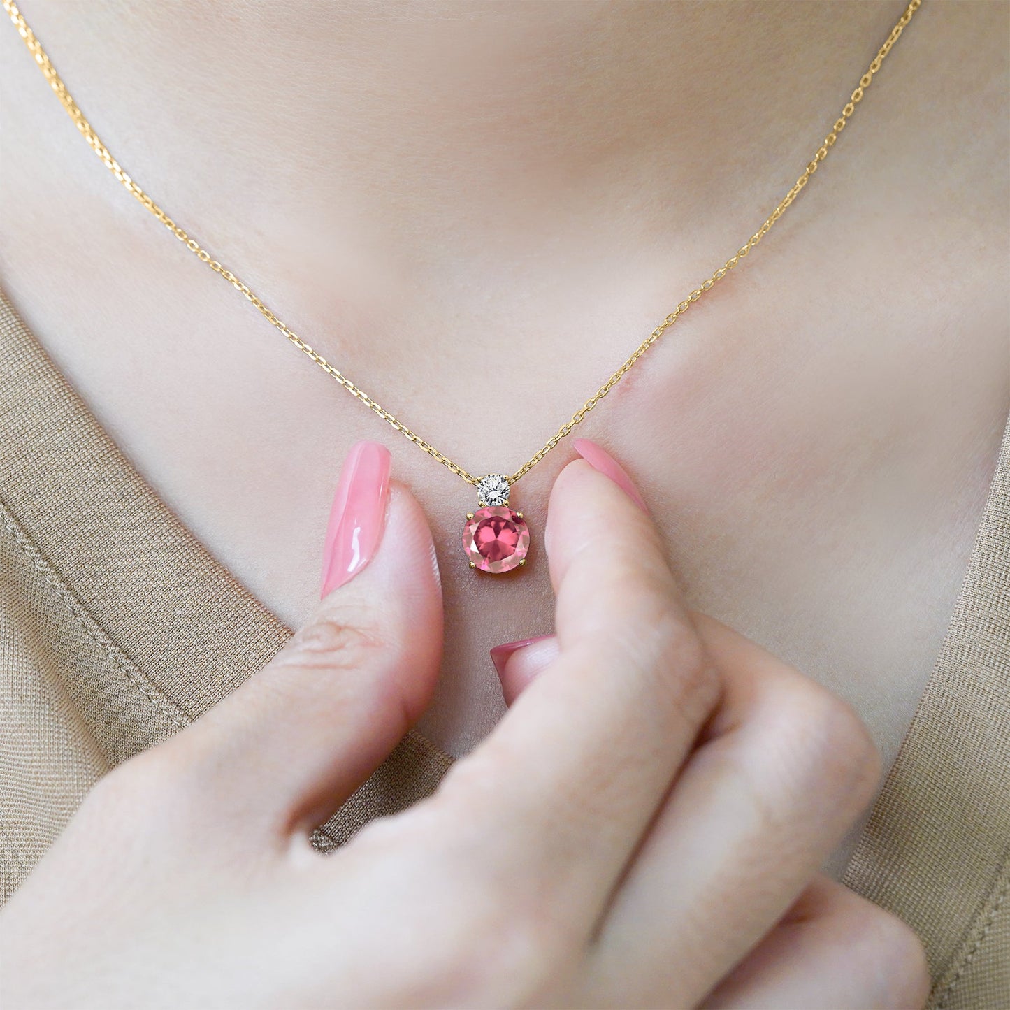 3.75 Carat Birthstone Dangling Round Cut Necklace