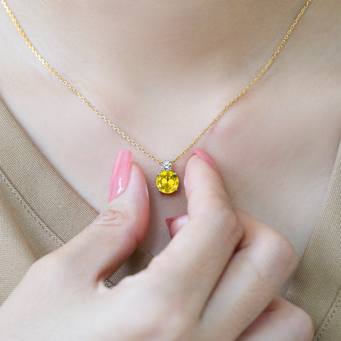 3.75 Carat Birthstone Dangling Round Cut Necklace