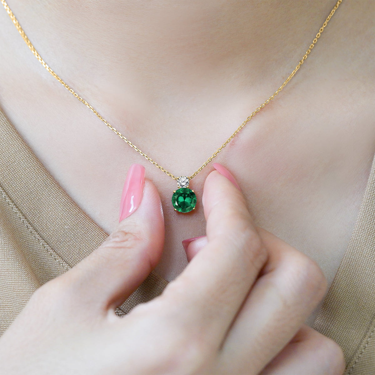 3.75 Carat Birthstone Dangling Round Cut Necklace