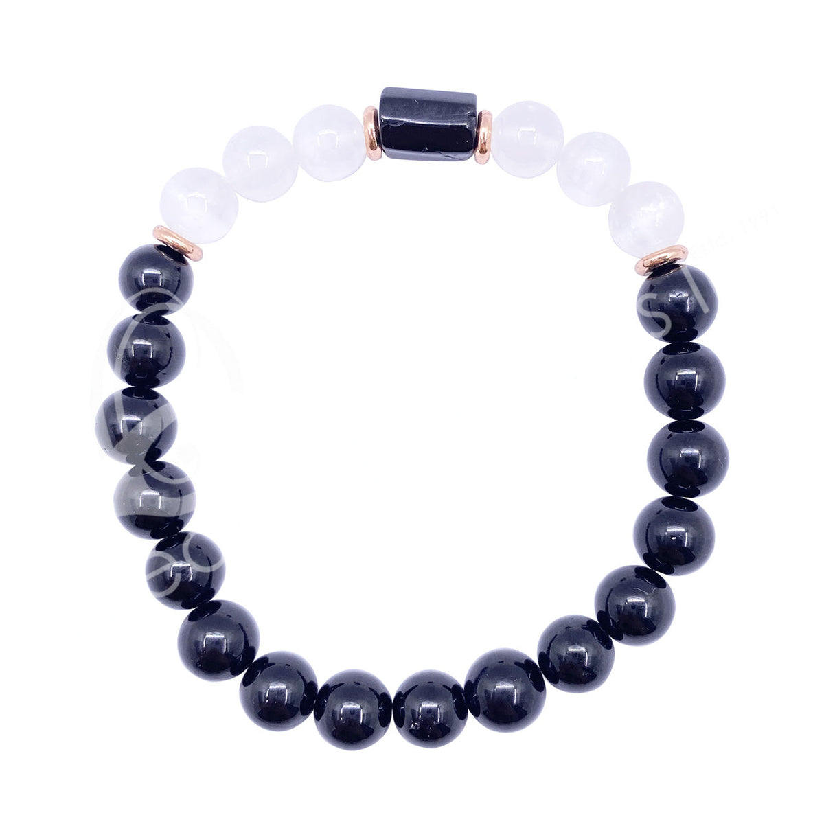 Black Tourmaline and Satin Spar W/Copper Bracelet