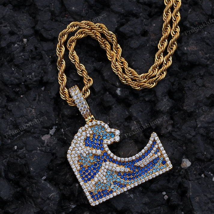 Iced Out Moissanite Sterling Silver Water Wave Pendant