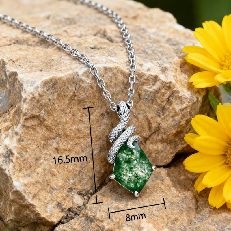 Artisan Kite Cut Moss Agate Mystical Serpent Carved Nature Inspired Necklace