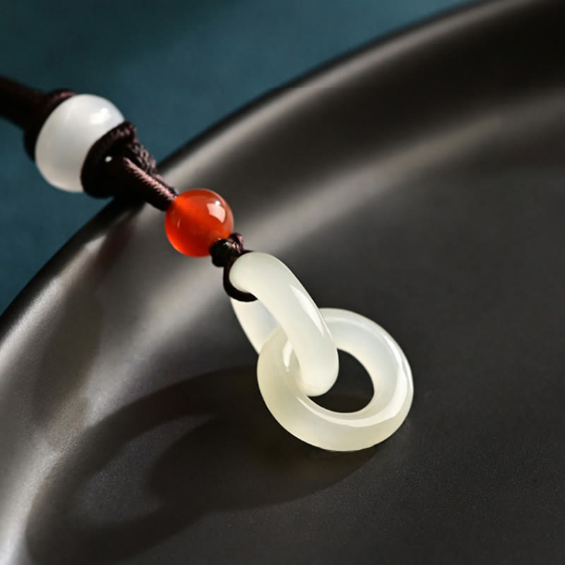 Fortune Jewel Natural Hetian Cyan Jade White Jade Double Peace Buckle Success Necklace Pendant