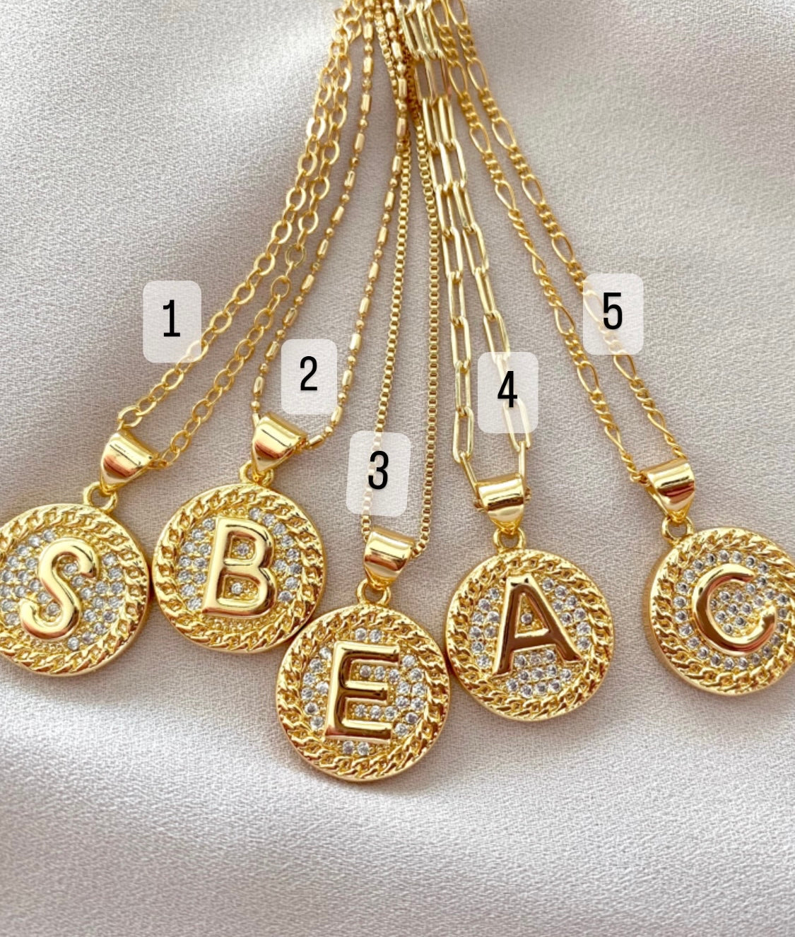 Gold Filled Letter Necklace Micro Pave Initial Pendant Coin Charm Minimalist CZ Letter Pendant Christmas Gift Paperclip Box Figaro Chain