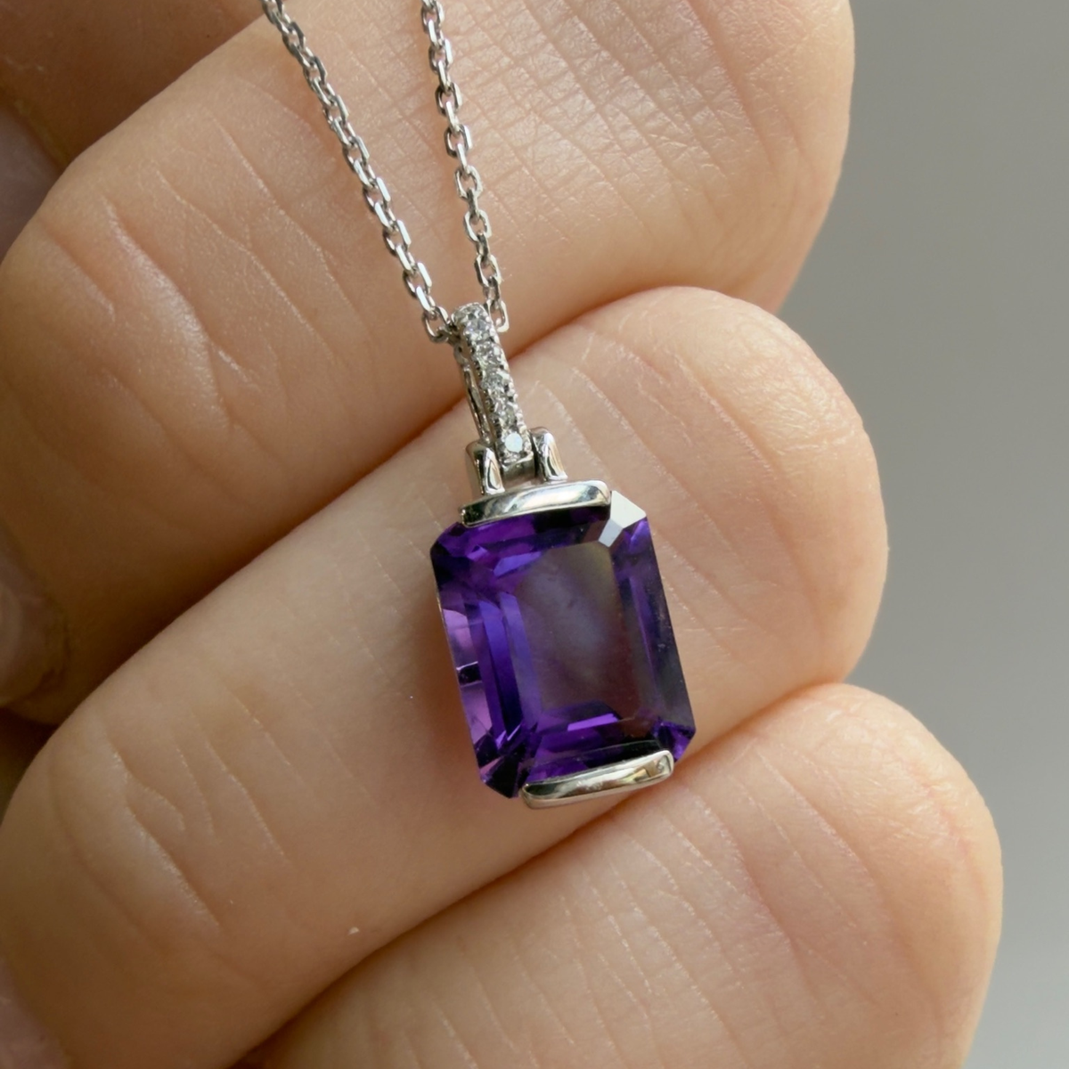 Half Bezel Amethyst Pendant Necklace | Sterling Silver