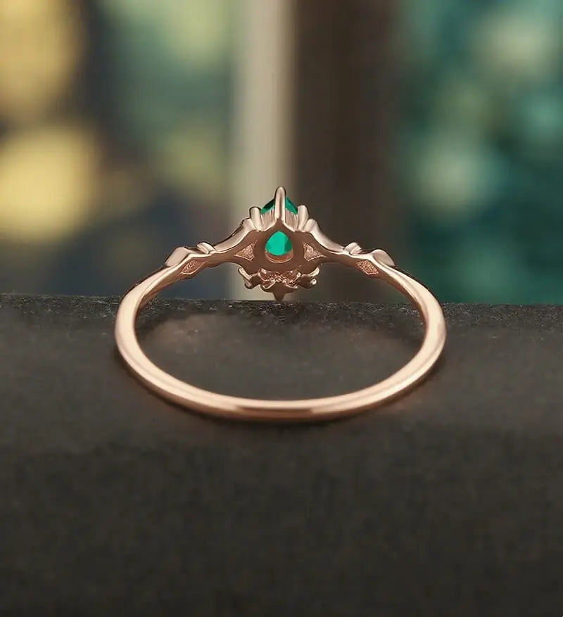 Lab Emerald Engagement Ring Vintage Solid Gild Ring Anniversary Ring Vintage Wedding Ring Bridal Promise Women Ring