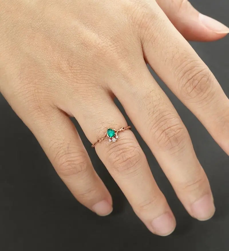Lab Emerald Engagement Ring Vintage Solid Gild Ring Anniversary Ring Vintage Wedding Ring Bridal Promise Women Ring