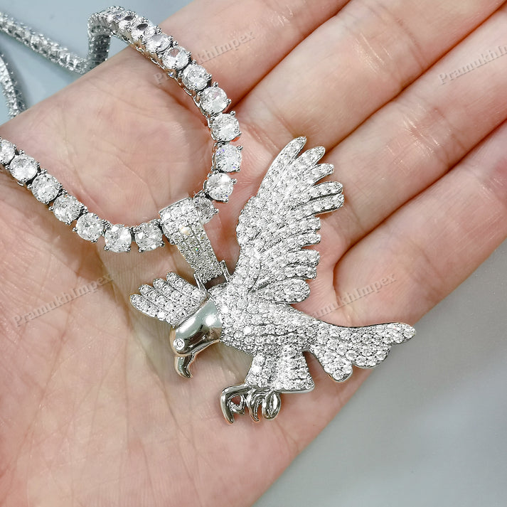 Moissanite Sterling Silver Eagle Gold Plated Pendant