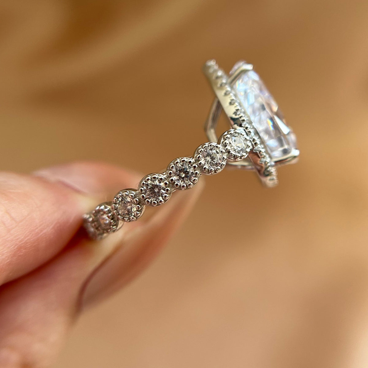 Moonlit-inspired Halo Design Pear Cut 6.0ct Engagement Ring In Sterling Silver