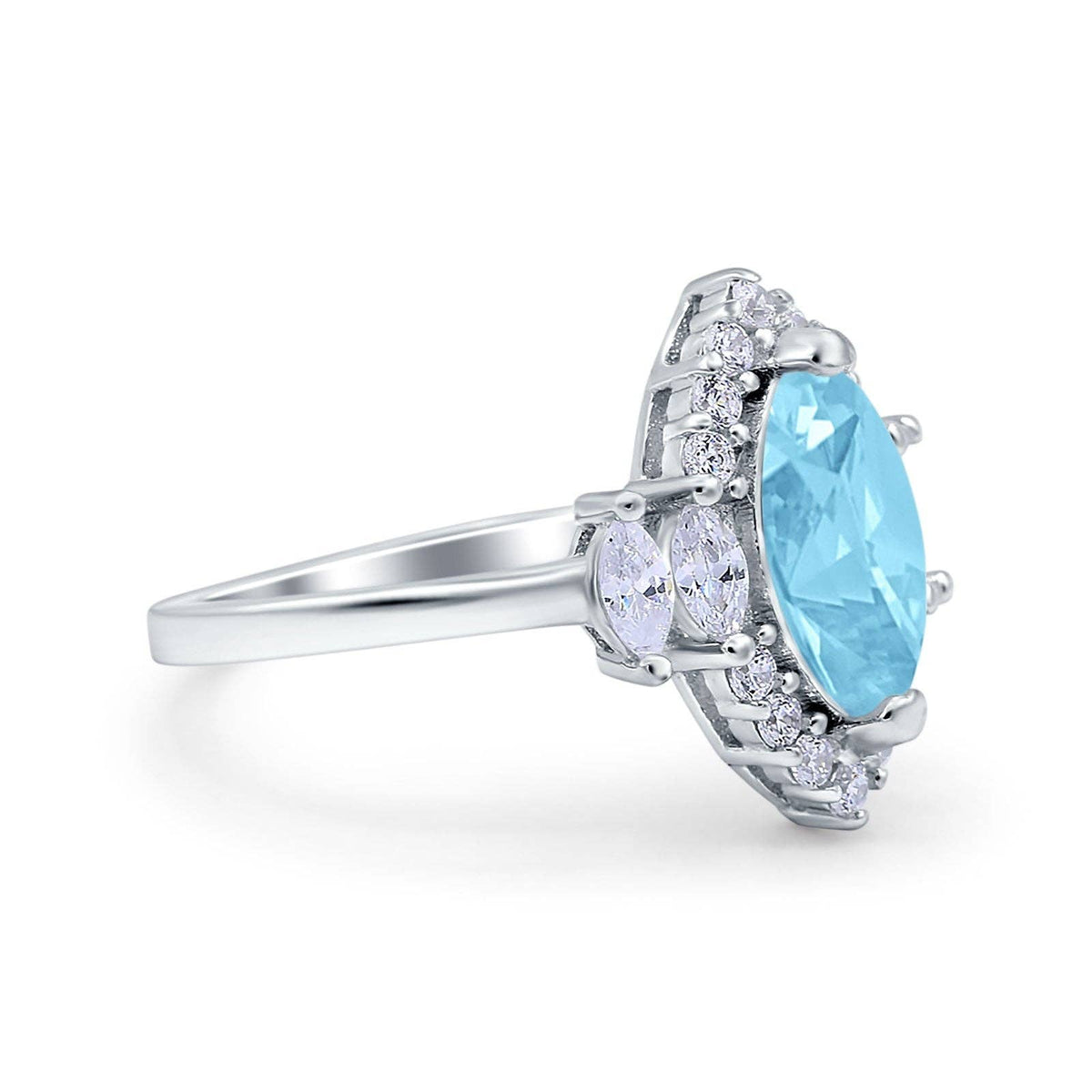 Marquise Vintage Wedding Ring Simulated Aquamarine CZ: Simulated Aquamarine CZ size L