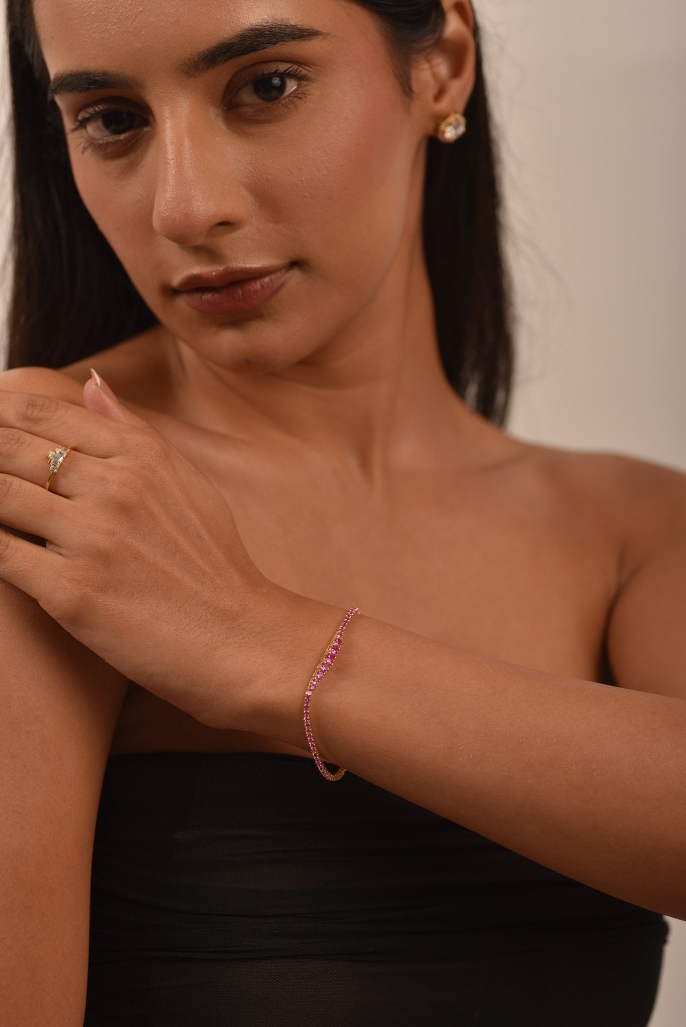3.36 Carat Natural Pink Sapphire Graduated Tennis Bracelet in 14K/18K Solid Gold