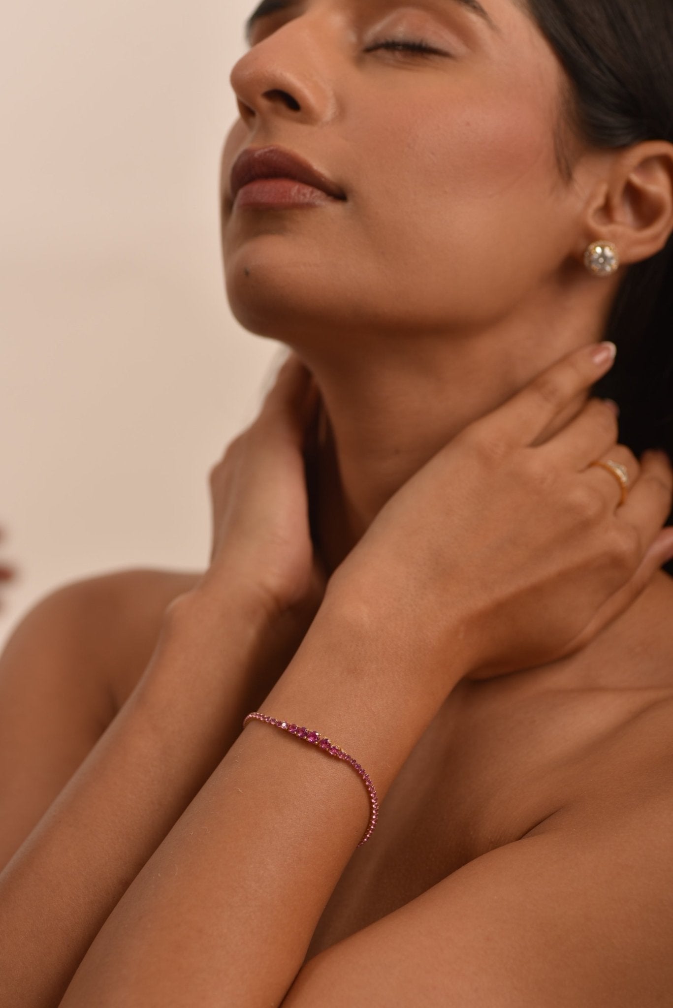 3.36 Carat Natural Pink Sapphire Graduated Tennis Bracelet in 14K/18K Solid Gold