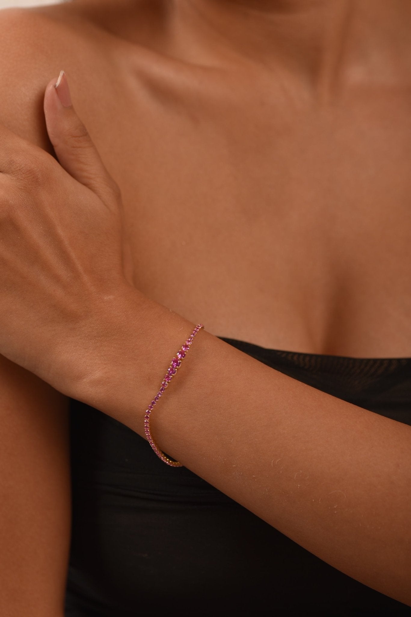 3.36 Carat Natural Pink Sapphire Graduated Tennis Bracelet in 14K/18K Solid Gold