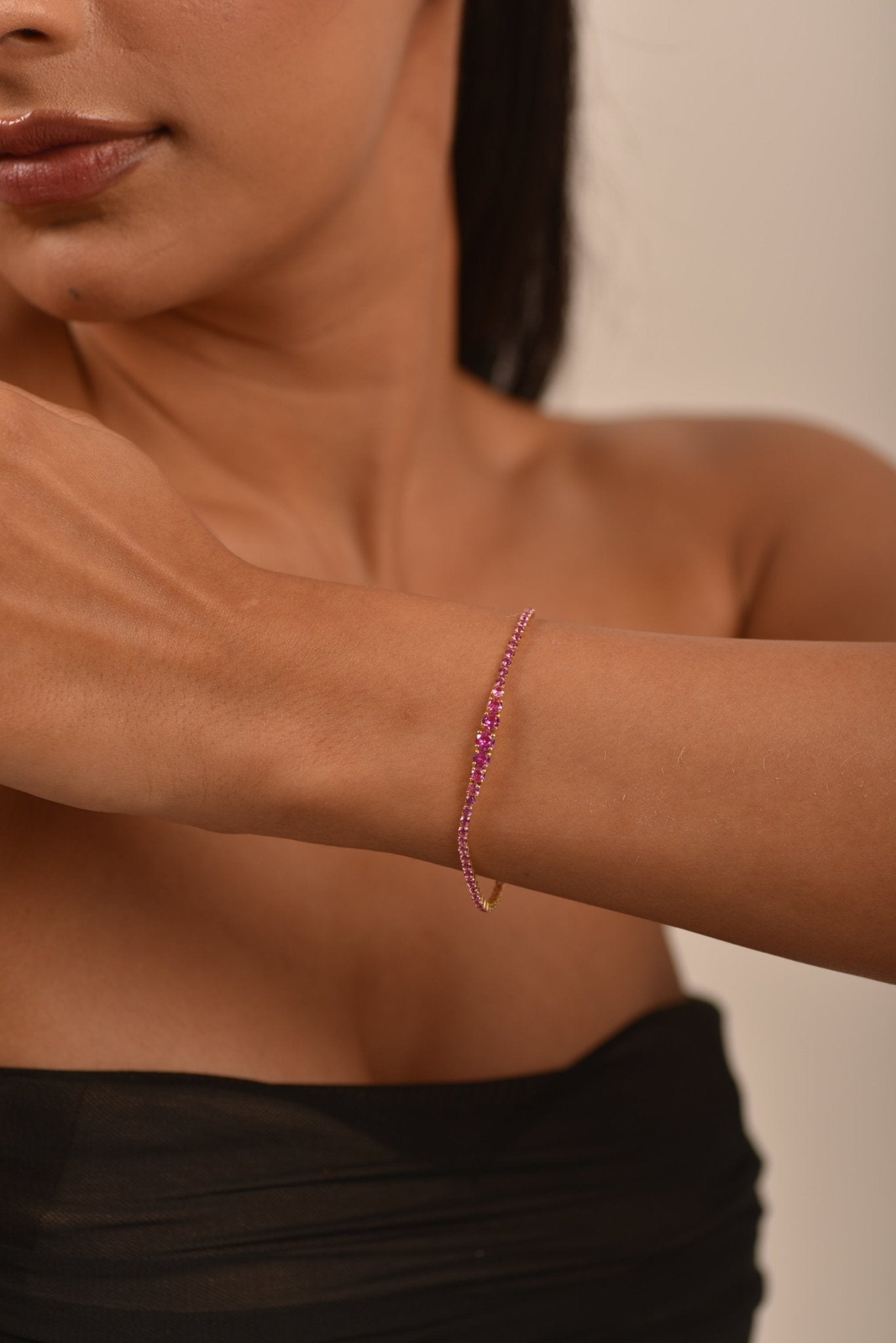 3.36 Carat Natural Pink Sapphire Graduated Tennis Bracelet in 14K/18K Solid Gold