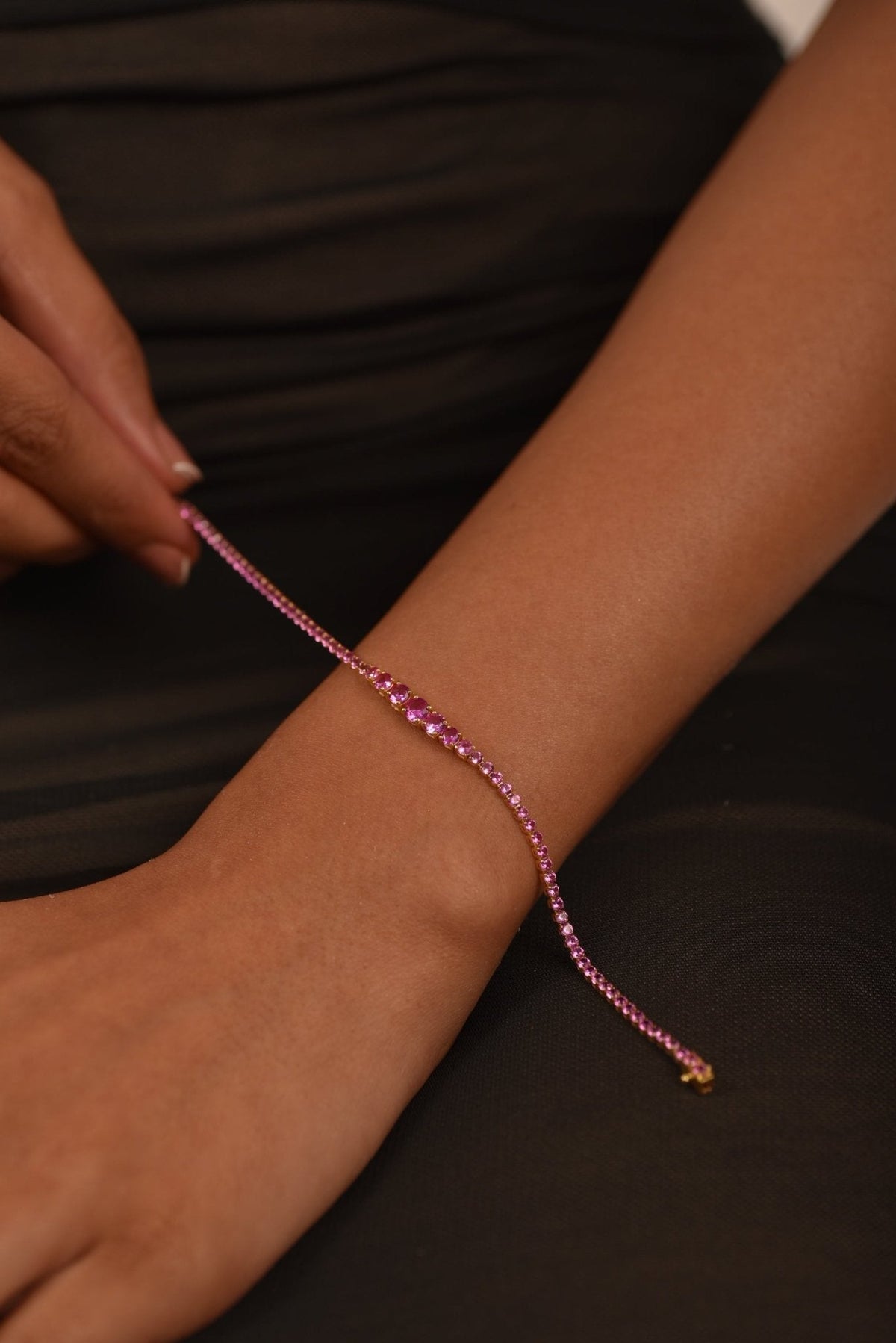 3.36 Carat Natural Pink Sapphire Graduated Tennis Bracelet in 14K/18K Solid Gold