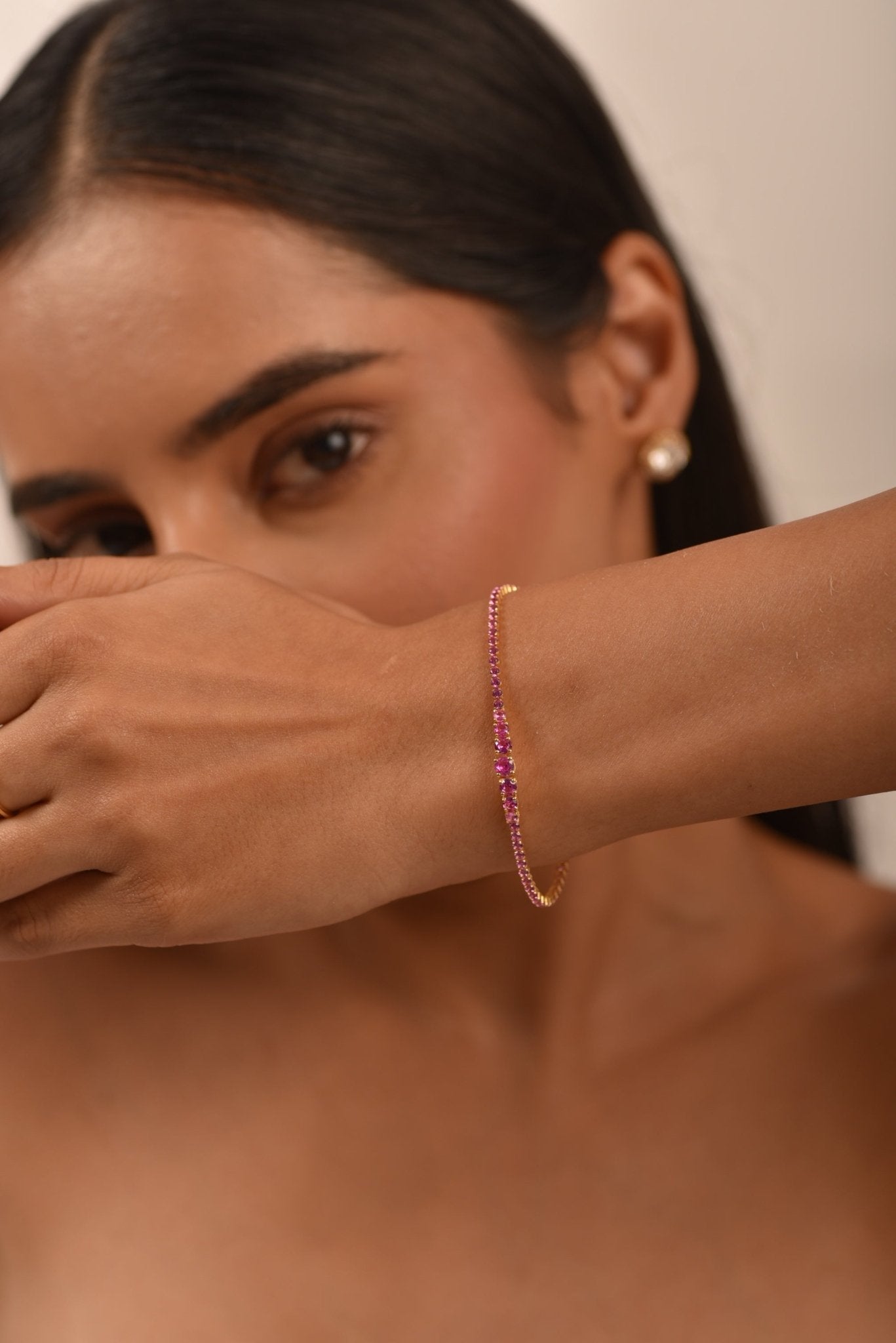 3.36 Carat Natural Pink Sapphire Graduated Tennis Bracelet in 14K/18K Solid Gold